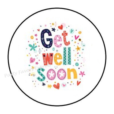 2cm 32xAufkleber Sticker Decal bunt Brief Post Get Well Soon Rund R4039