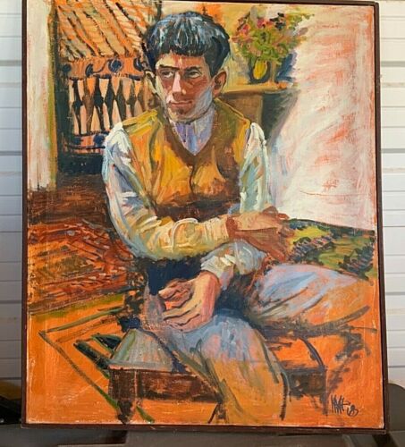 Stunning 1963 Young Man Portrait Oil on Canvas Painting by Kahn ?