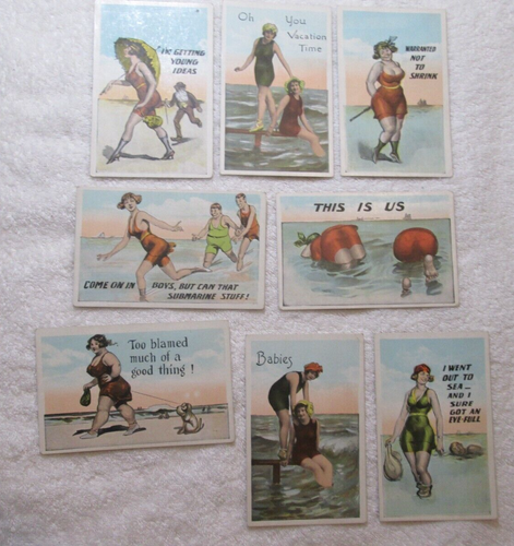 8 Vintage 1930's 40's Risque Comic Humor Swimmers Bathers Postcards Unposted