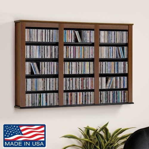 Media Storage Cabinet Wall Mounted DVD CD Rack Shelf Unit Adjustable Shelves New