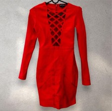 PRETTYLITTLETHING Bodycon Red Long Sleeves Sexy Dress Women Size 6 Party Season