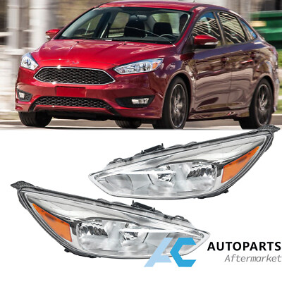 OE Style Headlights For 2015 2016 2017 2018 Ford Focus ST SE Halogen Pair Chrome