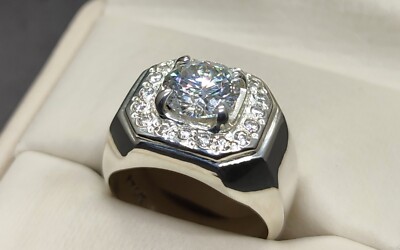 Diamantschliff selten Feuer Moissanit Diamant Sterling Silber 925 Handarbeit Herrenring