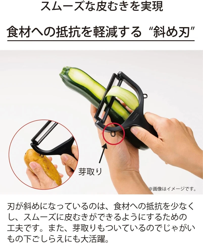 Pelador ancho de cerámica de cocina Kyocera negro CWP-17BK de Japón Foto 4 de 4