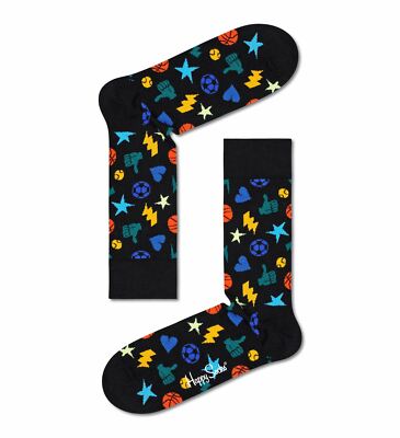 Happy Socks Calzini Alti 41-46 – Stampe Salsiccia Multicolore Su Fondo Blu