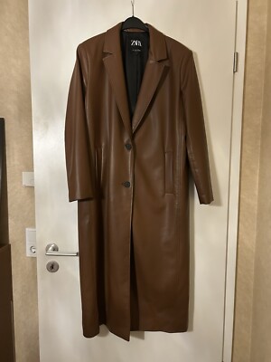 ZARA Kunstleder Fake Leather Mantel Lang Gr. L Cognac Mittelbraun Neu