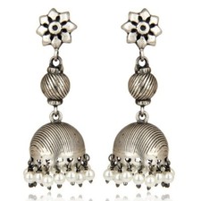 Black Rhodium Pearl Fabulous Jumka 925 Sterling Silver Earrings Jewelry