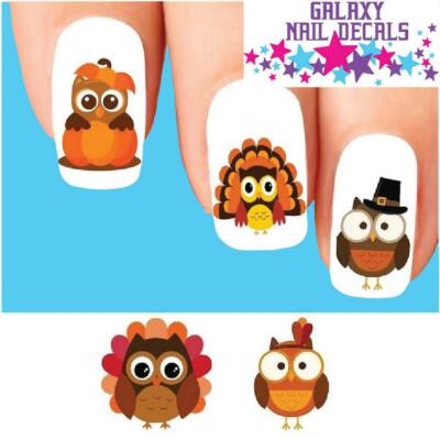 Waterslide Owl Nail Decals - Set of 20 Thanksgiving Fall Owls Assorted