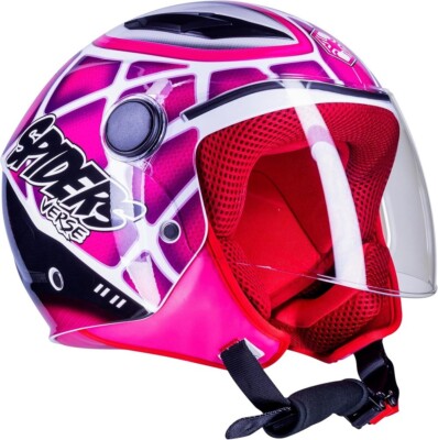 CASCO MOTO DEMI JET ONE JUNIOR SPIDER TG L 51-52 GRAFICA ROSA