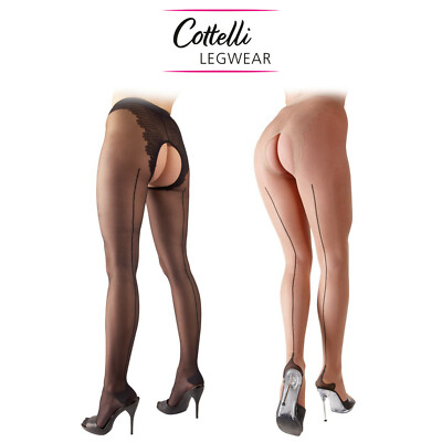 Crotchless Strumpfhose Cottelli Legwear schwarz oder beige 20 Den offen für Pferd