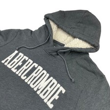 Abercrombie  Fitch Men's Sherpa Lined Embroidered Hoodie Gray   Medium