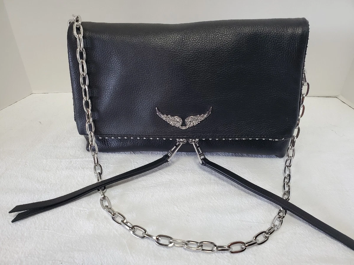 Zadig & Voltaire Rocky crossbody handbag silver chain & black  leather strap