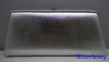 Vintage Metallic Silver Hand Clutch Purse with Chain Strap Black Lining 12" X 5"