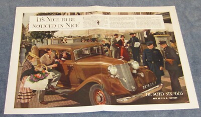 1933 DeSoto Six Sedan Vintage Large Ad ''It's Nice to Be Noticed in Nice''