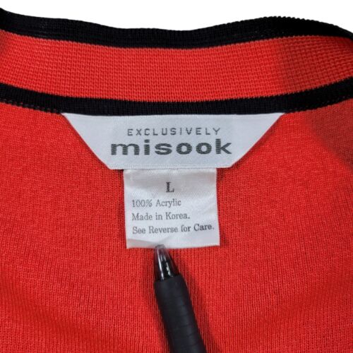 Esclusivamente cardigan maglia Misook donna grande corallo nero orlo aperto davanti vintage - Foto 3 di 7