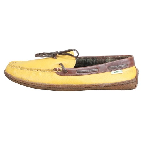 LL Bean Men's Yellow Leather Flannel Lined Handsewn Moccasin Slippers