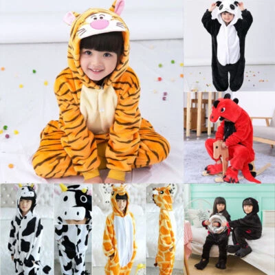 Kids Animals One Piece Jumpsuit Pyjamas Fleece Sleepwear Party Cosplay Costume