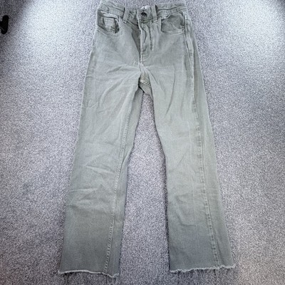 Zara Jeans Women s Size 2 Green High Rise Wide Leg Frayed Hem