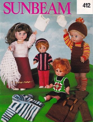 SUNBEAM seltene Vintage Strick-/Häkelmuster Puppenoutfits 11 & 15'' verschiedene Lagen
