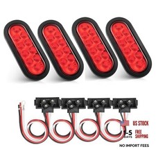 6 Inch Oval LED Trailer Tail Light - 10LEDs Red Stop Turn Brake W/Pigtail,