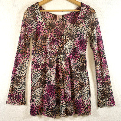 VTG Sweet Pea by Stacy Frati Women Y2K Sheer Mesh Floral Top Sz M Babydoll Fairy