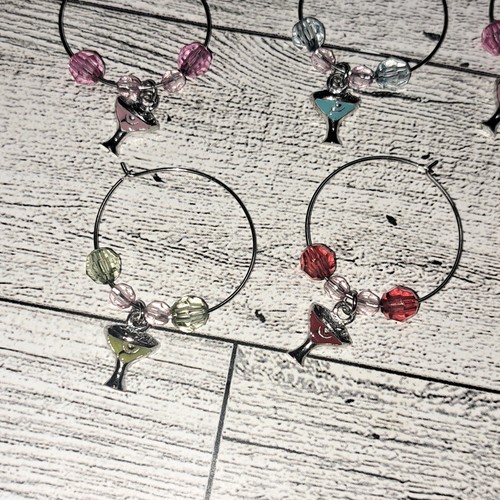 12 Pc Martini Wine Glass Charms Beaded Colorful Dangling Party Marker Identifier - Picture 8 of 11
