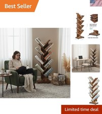 9 Tier Tree Bookshelf, 9 Shelf Floor Standing Bookcase Display for CDs/Magazi...