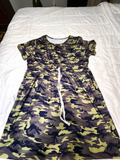 Womens Plus Size 3XL Green Black Camouflage Bodycon Knee Dress Round Neck