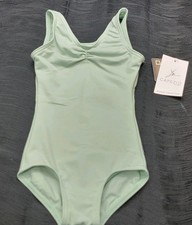 Capezio Studio Collection Pinch Front V-Neck Leotard Light Green High Back SZ SC