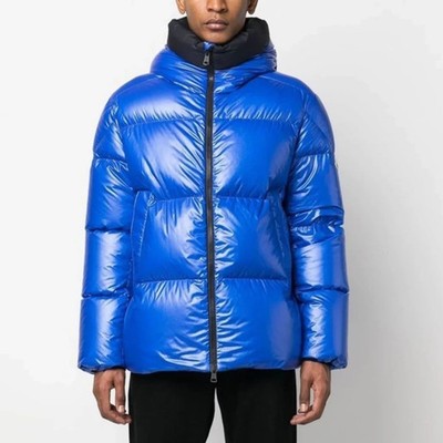 Moncler V2907 Mens Blue Metallic Hooded Puffer Damavand Jacket