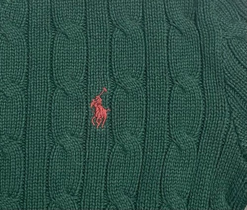 NWOT $65 RALPH LAUREN Green Cable Knit Cotton Sweater SZ S(8) child - Picture 3 of 5