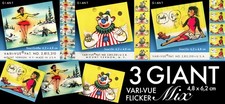 3 VARI VUE FLICKER WACKELBILDER *RARO FORMATO GIGANTE USA 1960 LENTICOLARE BEL MIX