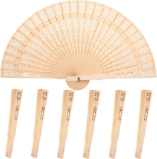 Decorative Hand Fan Foldable, 6 Packs Folding Wooden Vintage Sandalwood Hollow C