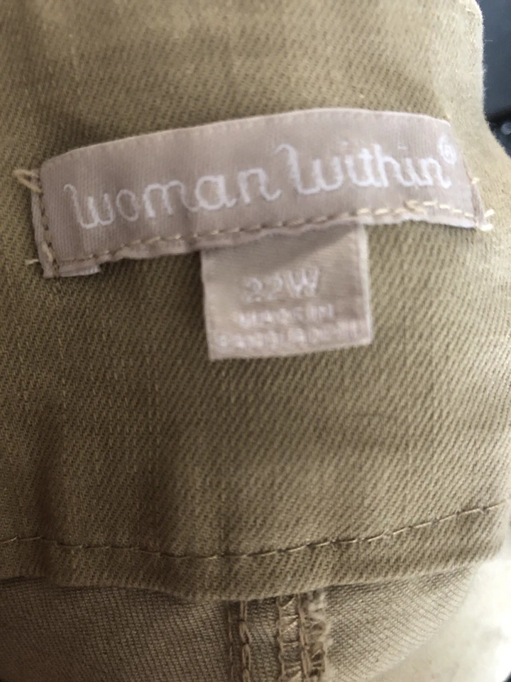 Pantalones Cortos Woman Within Caqui Talla Grande 22W Largo Carga Elásticos Foto 3 de 4