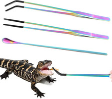 3PCS Stainless Steel Reptile Feeding Tongs with Rubber Tip, Extra Long Straight