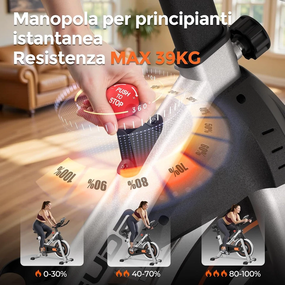 Cyclette Da Casa Con Resistenza Magnetica Regolabile 0-100%, Bicicletta per Alle - Immagine 4 di 4