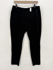 Talbots Pants Womens 14P Black Velvet Pull On Ankle Slim Leg Stretch Cozy Party