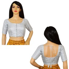 Women's Blouse Readymade Design Non Padded Sticthed Brocade Silk Crop Top Choli