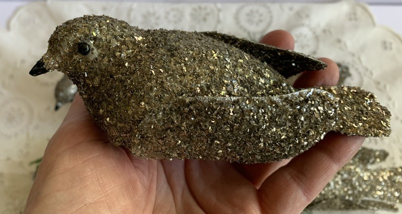 Vintage Silver Glitter Clip-On 6" Dove Bird Christmas Ornaments Lot of (7)