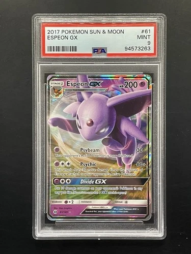PSA 9 MINT Espeon GX 61/149 POKEMON TCG CARD SUN & MOON BASE SET ULTRA RARE