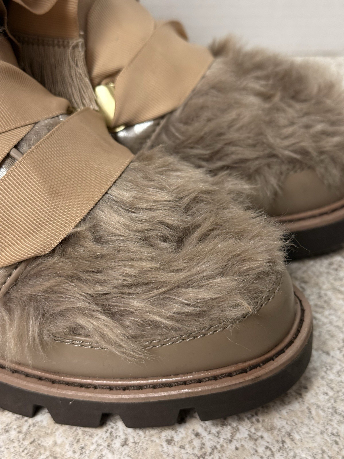 Kelsi Dagger Brooklyn Sz 7 Faux Fur Lug Sole Boots In Champagne Sold Out Online image 7
