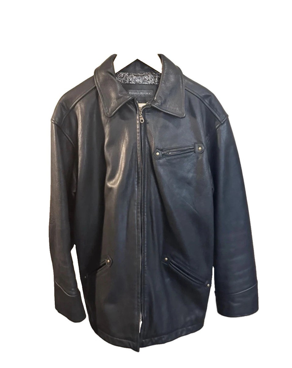 ジャケット・アウター 00s BANANA REPUBLIC LEATHER JACKET Y2K Vintage Banana Republic Men's Black Leather Jacket Large Made In