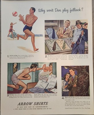 1941 Arrow Shirt for Men Vintage Ad Why wont Dan Play Fullback