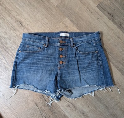 Ann Taylor Loft Size 8 Exposed Button Fly Cut Off Blue Denim Preppy Cute 