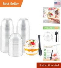 50 Pack 9 oz Plastic Dessert Cups with Dome Lids and Sporks