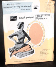 Vintage Royal Purplen NYLON STOCKINGS Size Sears 9.5 Medium Taupette Beige