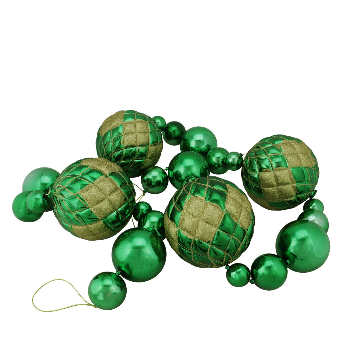 Northlight 6' Oversized Shiny Green Christmas Ball Garland Gold Glitter Accent