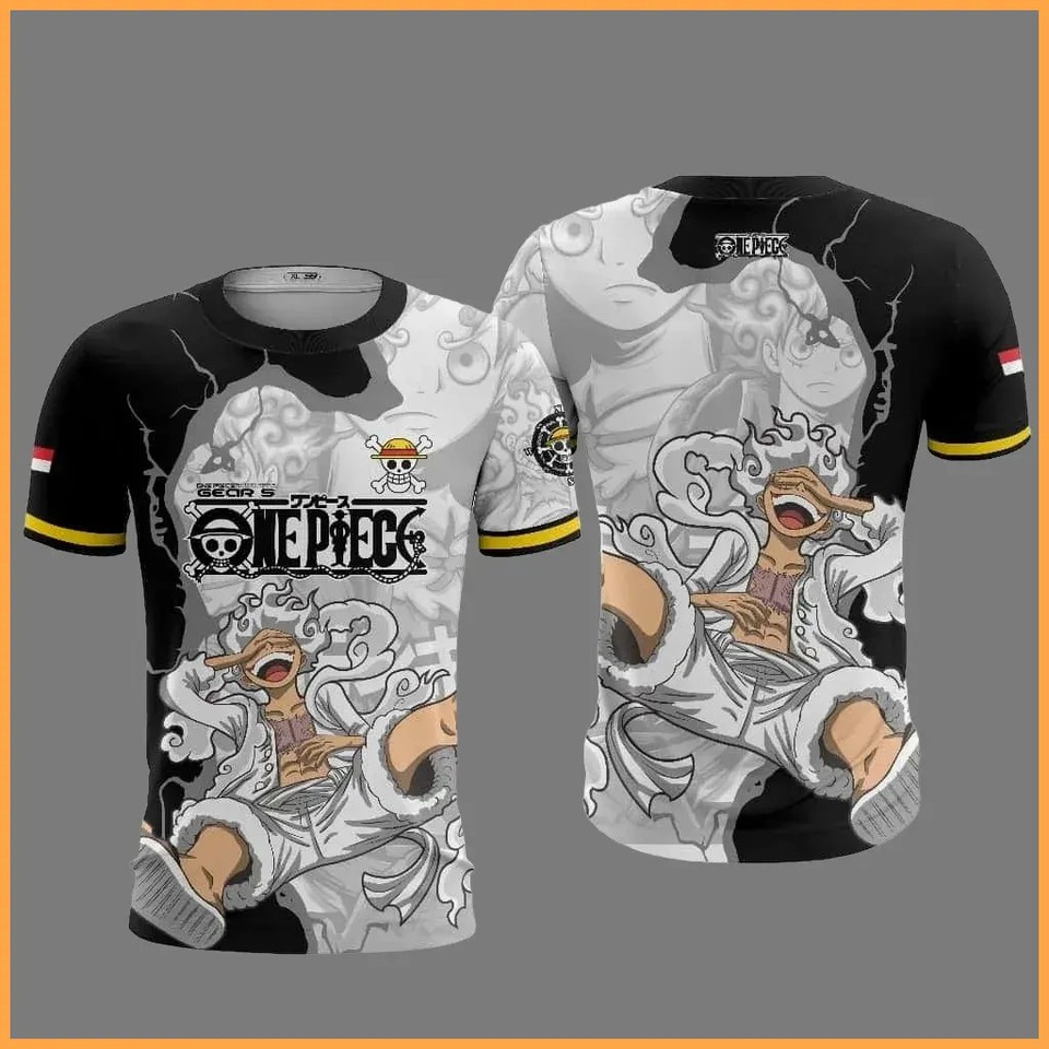 Camiseta de fútbol One Piece Luffy Gear5 verano transpirable de gran tamaño
