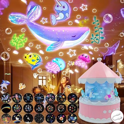 Starry Sky Projection Light Carousel Music Box  | Ocean Theme with 12 Slides 