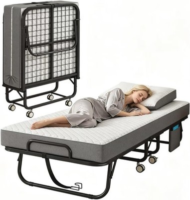 Folding Bed with Mattress for Adults, 75'' x 31''Portable Cot-Size Rollaway Bed,